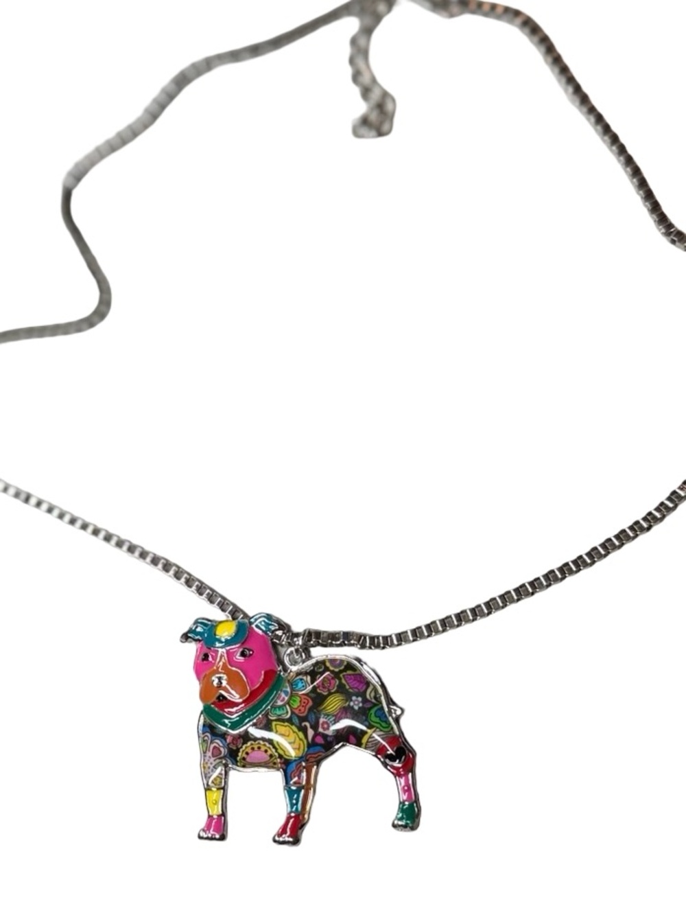 Metal Pit Bull Pendant Adjustable Necklace with Multicolor Enamel Accents - Picture 3 of 7